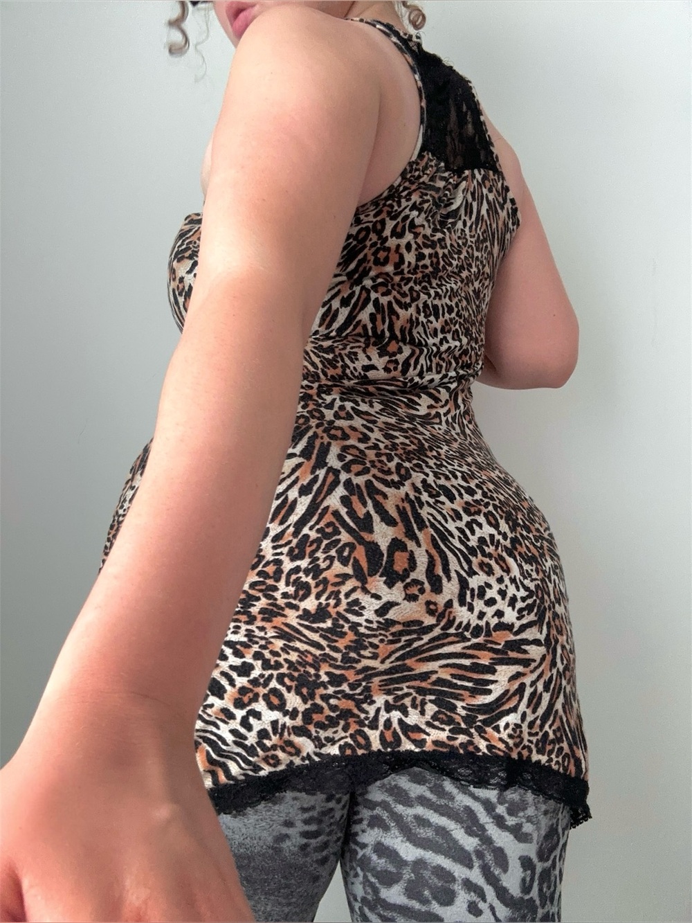 leopard lace 2010s racer back long tank